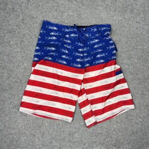 Tormenter Mens American Flag Fish Bone Board Shorts Blue Red White SPF35 Size 30